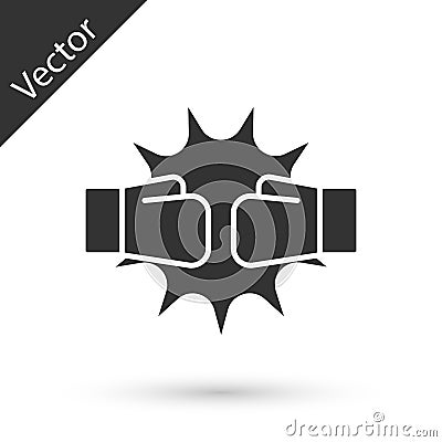 Grey Punch in boxing gloves icon isolated on white background. Boxing gloves hitting together with explosive. Vector Vector Illustration