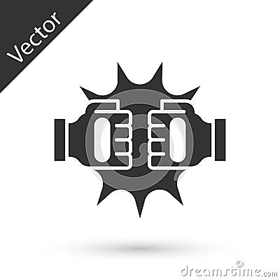 Grey Punch in boxing gloves icon isolated on white background. Boxing gloves hitting together with explosive. Vector Vector Illustration
