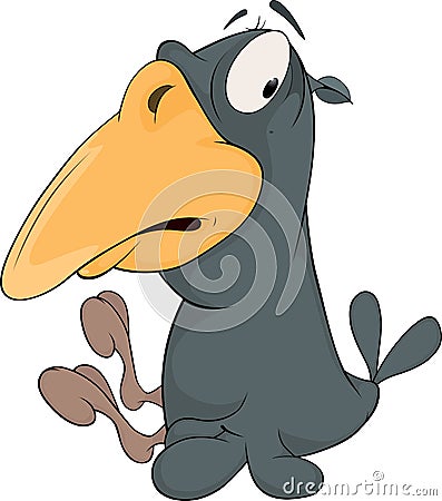 Grey raven with a yellow beak Cartoon Vector Illustration