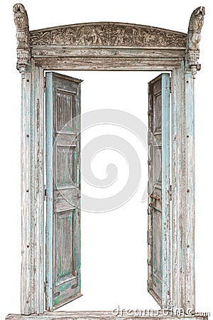 Grey retro style wooden door isolated on white Stock Photo