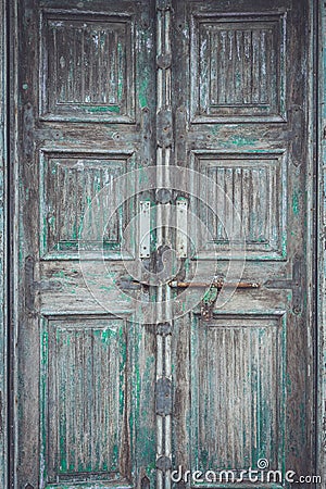 Grey retro style wooden door with rusty latch background, textur Stock Photo