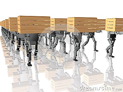 Grey robots with casegoods Stock Photo