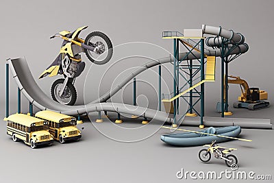 Grey Roller coaster in Amusement parks surrounding by a lot of colorful toys Stock Photo