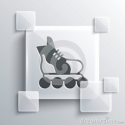 Grey Roller skate icon isolated on grey background. Square glass panels. Vector Vector Illustration
