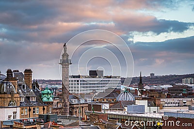 Grey`s Monument in Newcastle Skyline Stock Photo