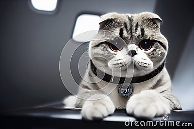 Grey Scottish Fold tomcat lies on the floor Cartoon Illustration