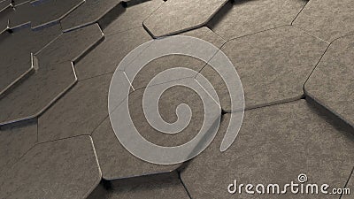 Grey scratched plastic 3d hexagons tiles background from perspective view, minimalistic concept. Cartoon Illustration