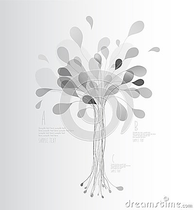 Grey shades tree created from lines and leafs. Vector Illustration