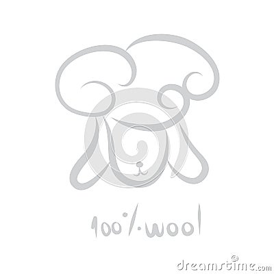 Grey sheep hand drawn cute soft for logo or icon with word 100% Vector Illustration