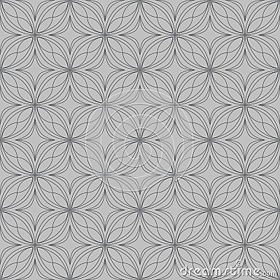 Grey on silver geometric tile oval and circle scribbly lines seamless repeat pattern background Stock Photo