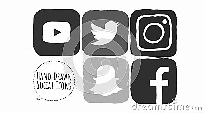 Grey Sketched Social Media Icons Editorial Stock Photo