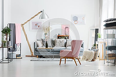 Grey sofa with decorative pillows Stock Photo