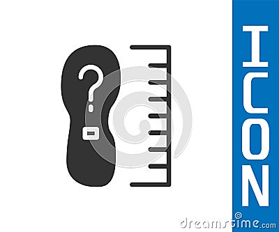 Grey Square measure foot size icon isolated on white background. Shoe size, bare foot measuring. Vector Vector Illustration