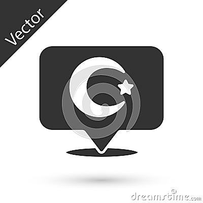 Grey Star and crescent - symbol of Islam icon isolated on white background. Religion symbol. Vector Stock Photo
