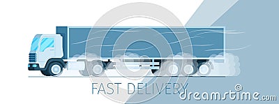 Grey Storage Delivery Truck Moving on Road Banner Stock Photo