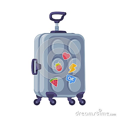 Grey Travel Suitcase with Handle and Wheels as Packed Luggage for Traveling Vector Illustration Vector Illustration