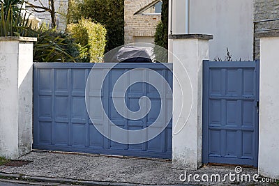 Grey vintage high retro steel metal house portal of classic traditional european door house Stock Photo