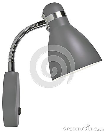 Grey Wall Sconce Bed Gooseneck Lamp, Modern Surface-Mounted Home Light Fixture, Large Detailed Isolated Closeup Studio Shot Detail Stock Photo