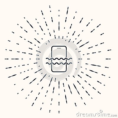 Grey Waterproof mobile phone icon isolated on beige background. Smartphone with drop of water. Abstract circle random Vector Illustration