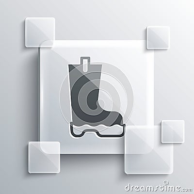 Grey Waterproof rubber boot icon isolated on grey background. Gumboots for rainy weather, fishing, gardening. Square Vector Illustration