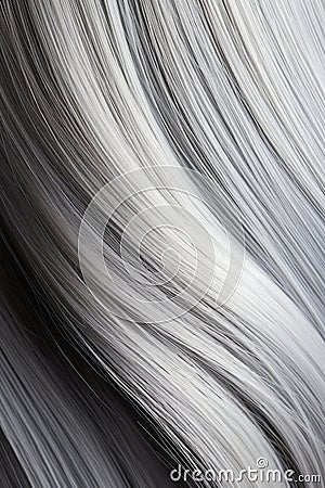 Grey wavy hair texture vertical background, silver grey wavy long shiny hair. Stock Photo