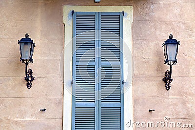 grey window jerago palaces italy wood venetian blind in the Stock Photo