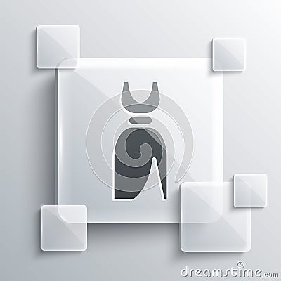 Grey Woman dress icon isolated on grey background. Clothes sign. Square glass panels. Vector Vector Illustration
