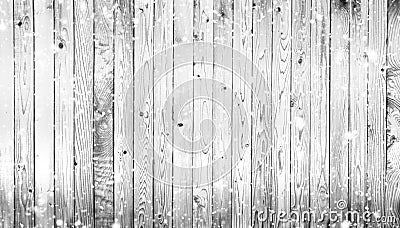 Grey wooden texture background with snowfall Stock Photo