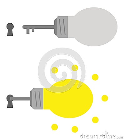 Grey and yellow light bulb keys with keyholes Vector Illustration