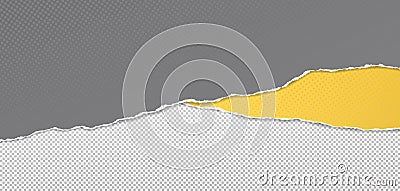 Grey and yellow paper with dotted pattern, torn edges and soft shadow are on squared background for text. Vector Illustration