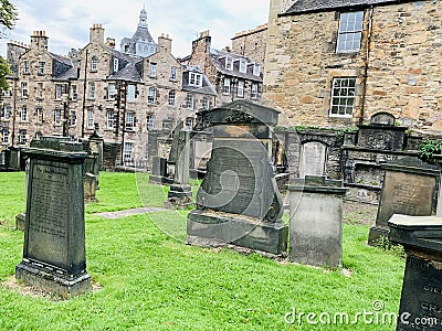 Greyfriars Kirkyard is the graveyard surrounding Greyfriars Kirk in Edinburgh,Scotland at the southern edge of the of the Old Town Editorial Stock Photo