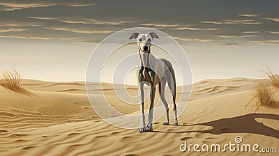 Greyhound Dog In The Desert: Richly Detailed Digital Art Stock Photo