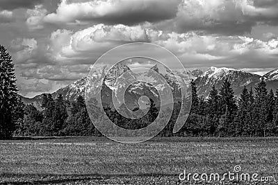 Greyscale image of Slovenian mountains Stock Photo