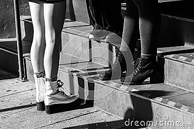 Greyscale shot of the feet of people in San Francisco CA Stock Photo