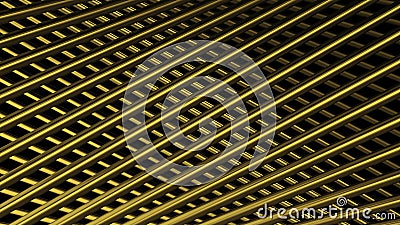 Grid background with diagonal metal lines. Motion. Grid of 3d metal lines. Moving background with distortion and grid of Stock Photo
