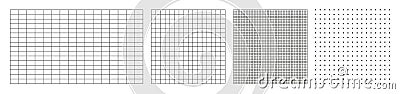 Grid checkered templates on white background. Basic shapes, lines and dotted empty pages design. Blueprint mesh, square Vector Illustration