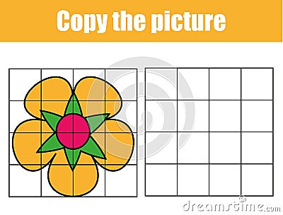 Grid copy worksheet. educational children game. Printable Kids activity sheet with flower. Copy the picture Vector Illustration