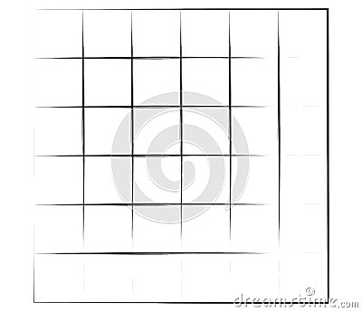 Grid, mesh, graticule with grungy, irregular lines. Grunge checkered grating, trellis, lattern pattern Vector Illustration