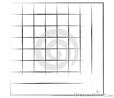 Grid, mesh, graticule with grungy, irregular lines. Grunge checkered grating, trellis, lattern pattern Vector Illustration