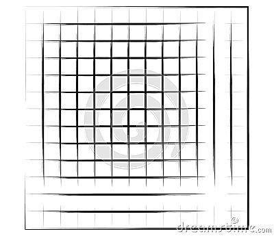 Grid, mesh, graticule with grungy, irregular lines. Grunge checkered grating, trellis, lattern pattern Vector Illustration