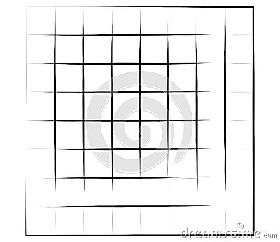 Grid, mesh, graticule with grungy, irregular lines. Grunge checkered grating, trellis, lattern pattern Vector Illustration