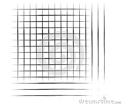 Grid, mesh, graticule with grungy, irregular lines. Grunge checkered grating, trellis, lattern pattern Vector Illustration