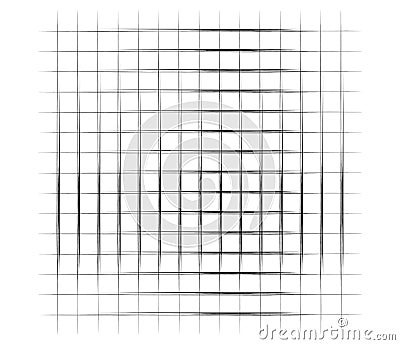 Grid, mesh, graticule with grungy, irregular lines. Grunge checkered grating, trellis, lattern pattern Vector Illustration