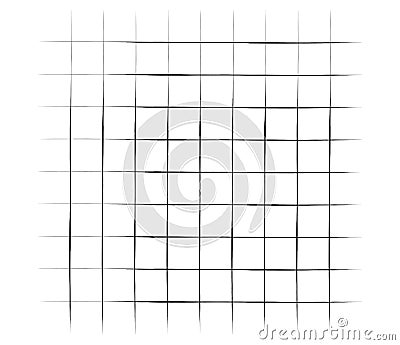 Grid, mesh, graticule with grungy, irregular lines. Grunge checkered grating, trellis, lattern pattern Vector Illustration