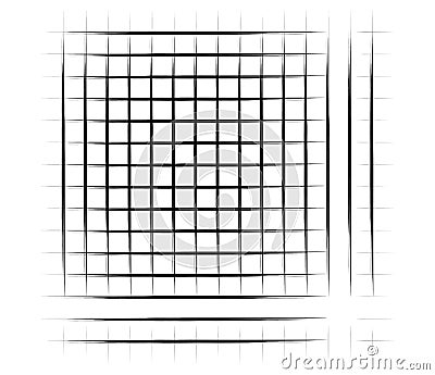 Grid, mesh, graticule with grungy, irregular lines. Grunge checkered grating, trellis, lattern pattern Vector Illustration