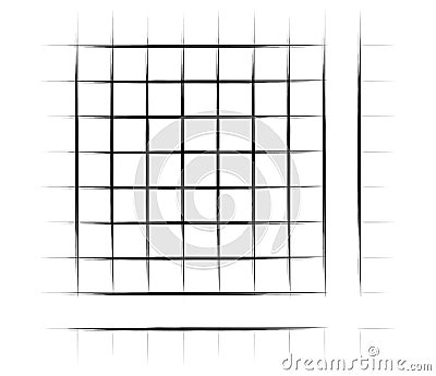 Grid, mesh, graticule with grungy, irregular lines. Grunge checkered grating, trellis, lattern pattern Vector Illustration