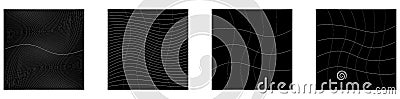Grid, mesh, grating, trellis, wireframe with distortion, deformation effect. Warp, tweak distort grid Vector Illustration