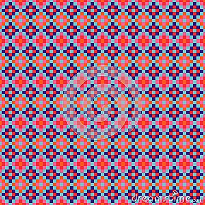 Grid navajo geometric seamless pattern pixel art and rhomb bead shapes texture. Vector Illustration