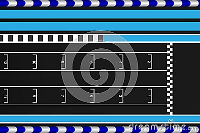 Grid race start line in a car track, Aerial top view of grid race start.vector illustration Vector Illustration