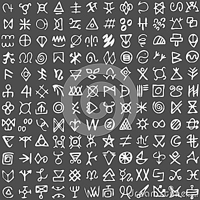 Grid of runes symbols. Ancient occult symbols, vikings like letters on white Vector Illustration